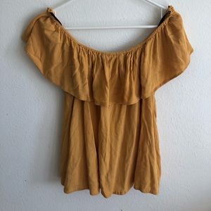 Deep yellow off the shoulder crop top